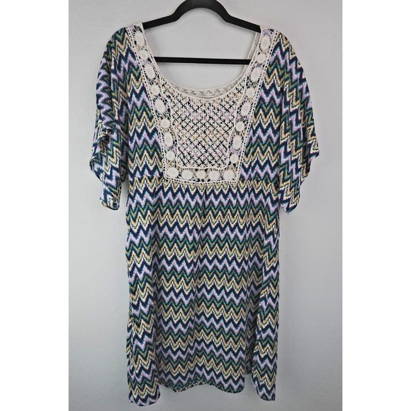 Rock & Roll Cowgirl Tops - Rock & Roll Cowgirl Tunic Top L Crochet Chevron Lace Trim Western Boho Festival